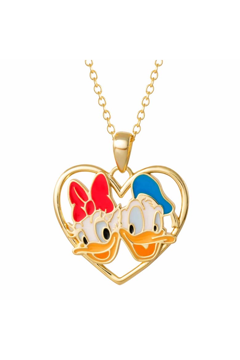 Donald and Daisy Duck Heart Necklace 18" Official License, Sterling Silver, Main, color, Metallic Gold