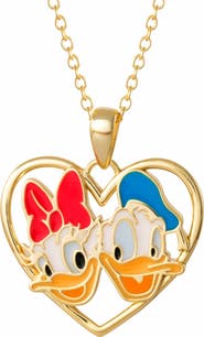 Disney Donald and Daisy Duck Heart Necklace 18" Official License, Sterling Silver