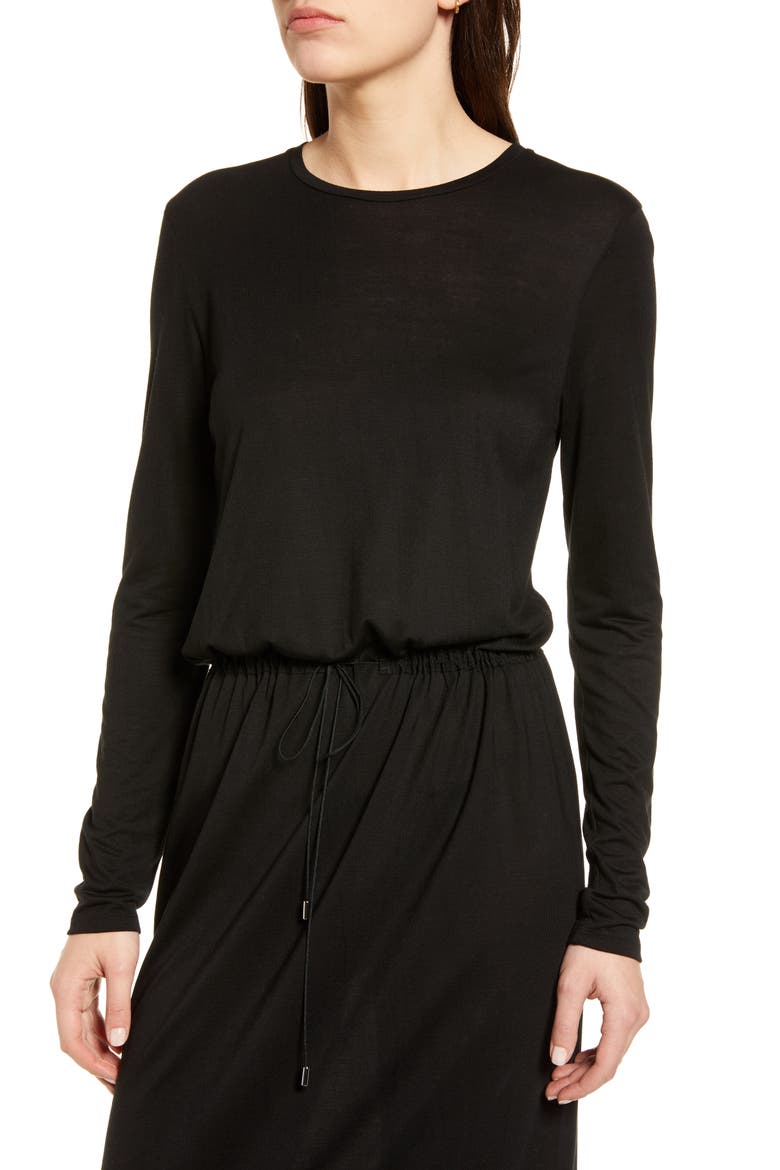 Drawstring Waist Maxi Dress, Alternate, color, BLACK