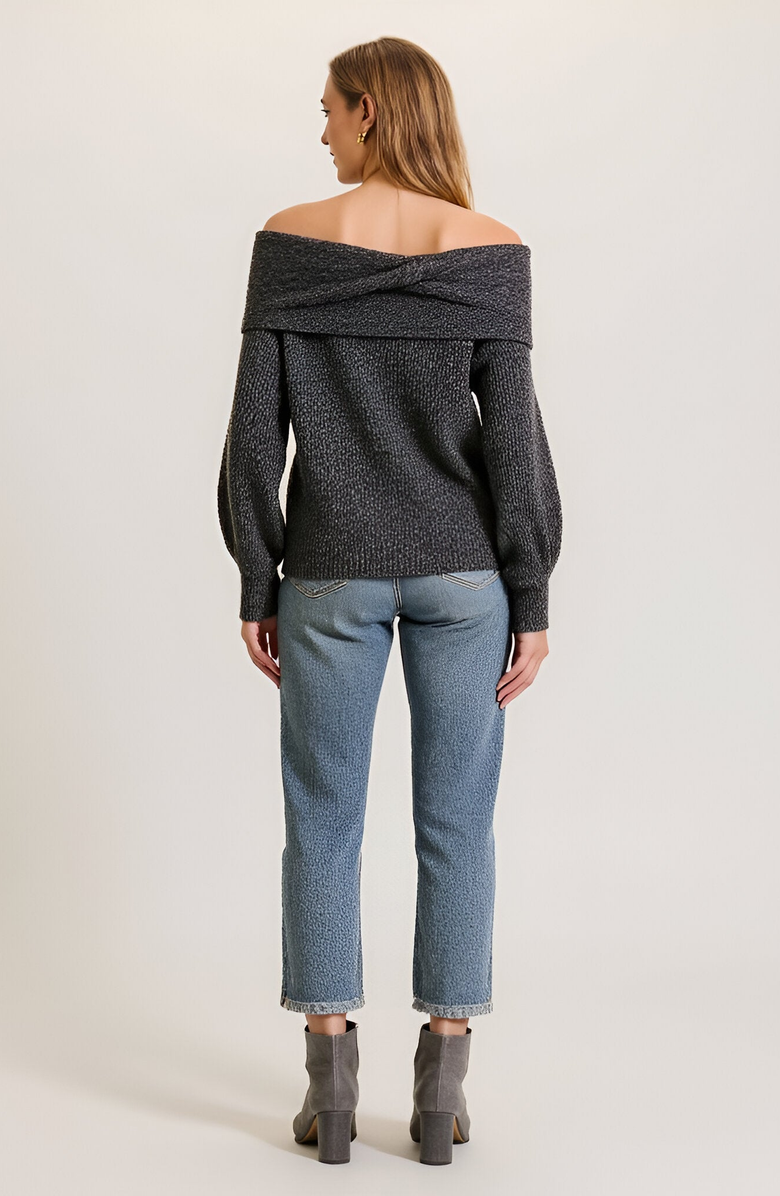 Modenaire Off-Shoulder Sweater with Twisted Neckline and Balloon Sleeves, Alternate, color, 