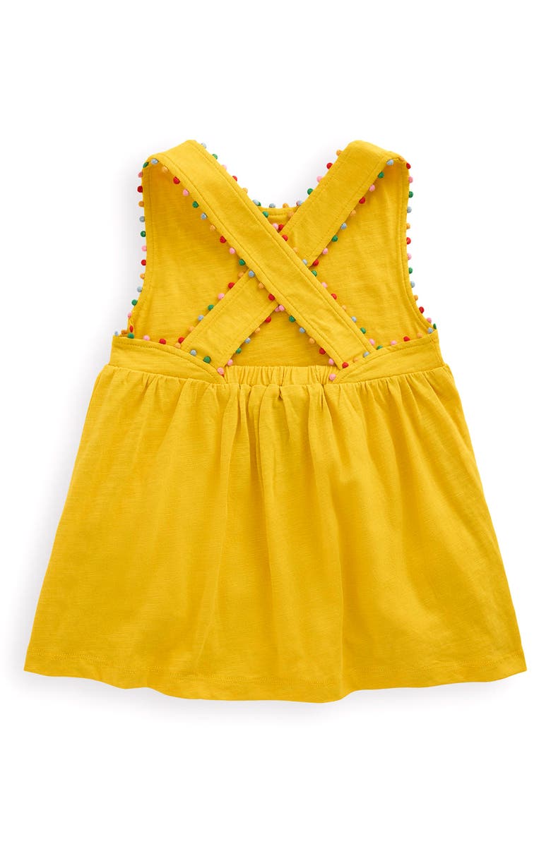 Mini Boden Kids' Pompom Accent Crossback Cotton Top, Alternate, color, Pineapple Yellow