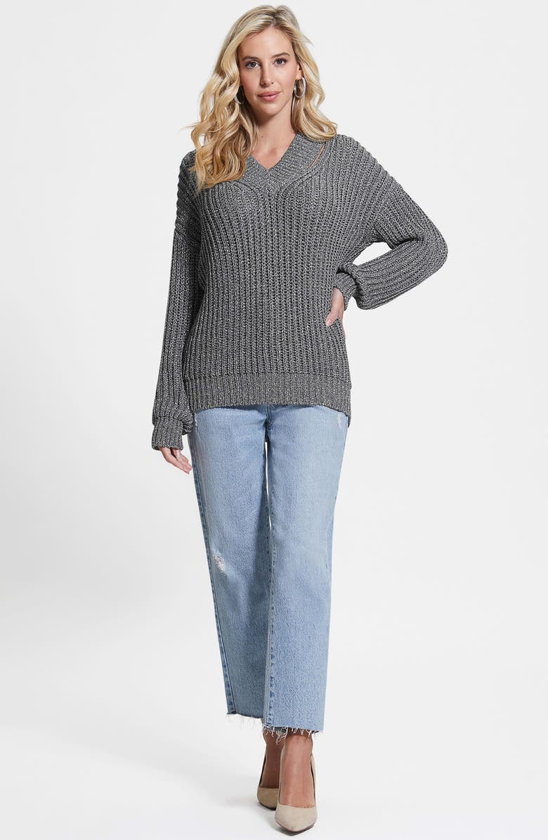 GUESS Lise Sparkle Cutout V-Neck Sweater, Alternate, color, 