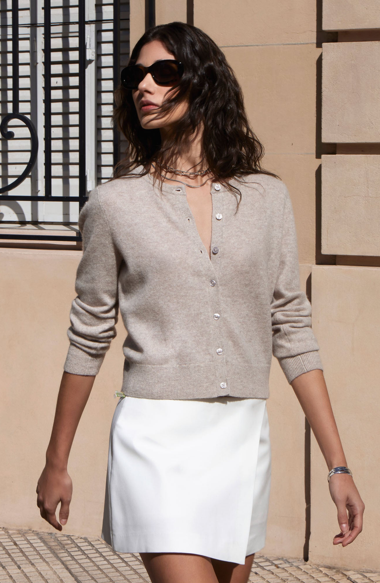 Italic Sadie Cashmere Crew Cardigan, Alternate, color, Oatmeal