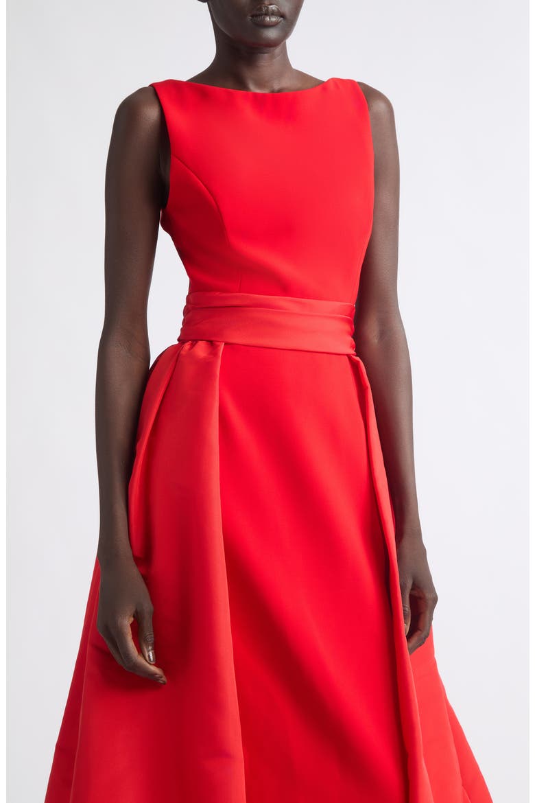 Silk Faille Boatneck Column Gown with Overskirt, Alternate, color, CHILI RED