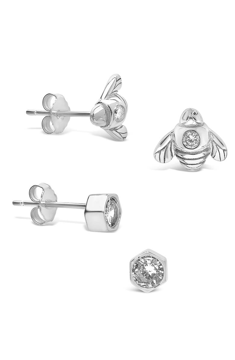Sterling Forever Set of 2 Bee Stud Earrings, Alternate, color, Silver