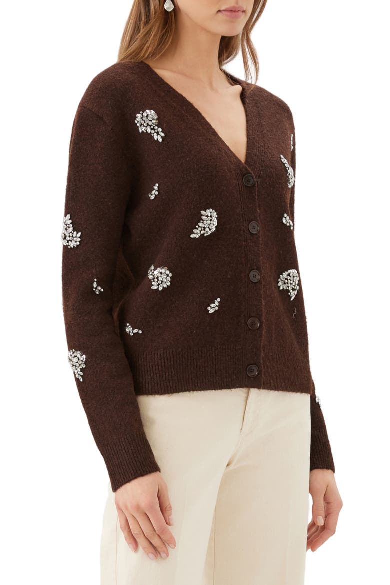 Rhinestone Cardigan, Alternate, color, CHOCOLATE