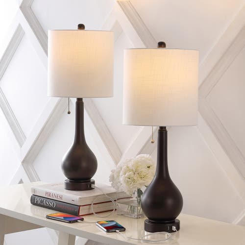 Jonathan Y Tyler 24" Modern Classic Gourd Iron Led Table Lamp With Pull-chain With Dual Usb Charging In Oil Rubbed Bronze