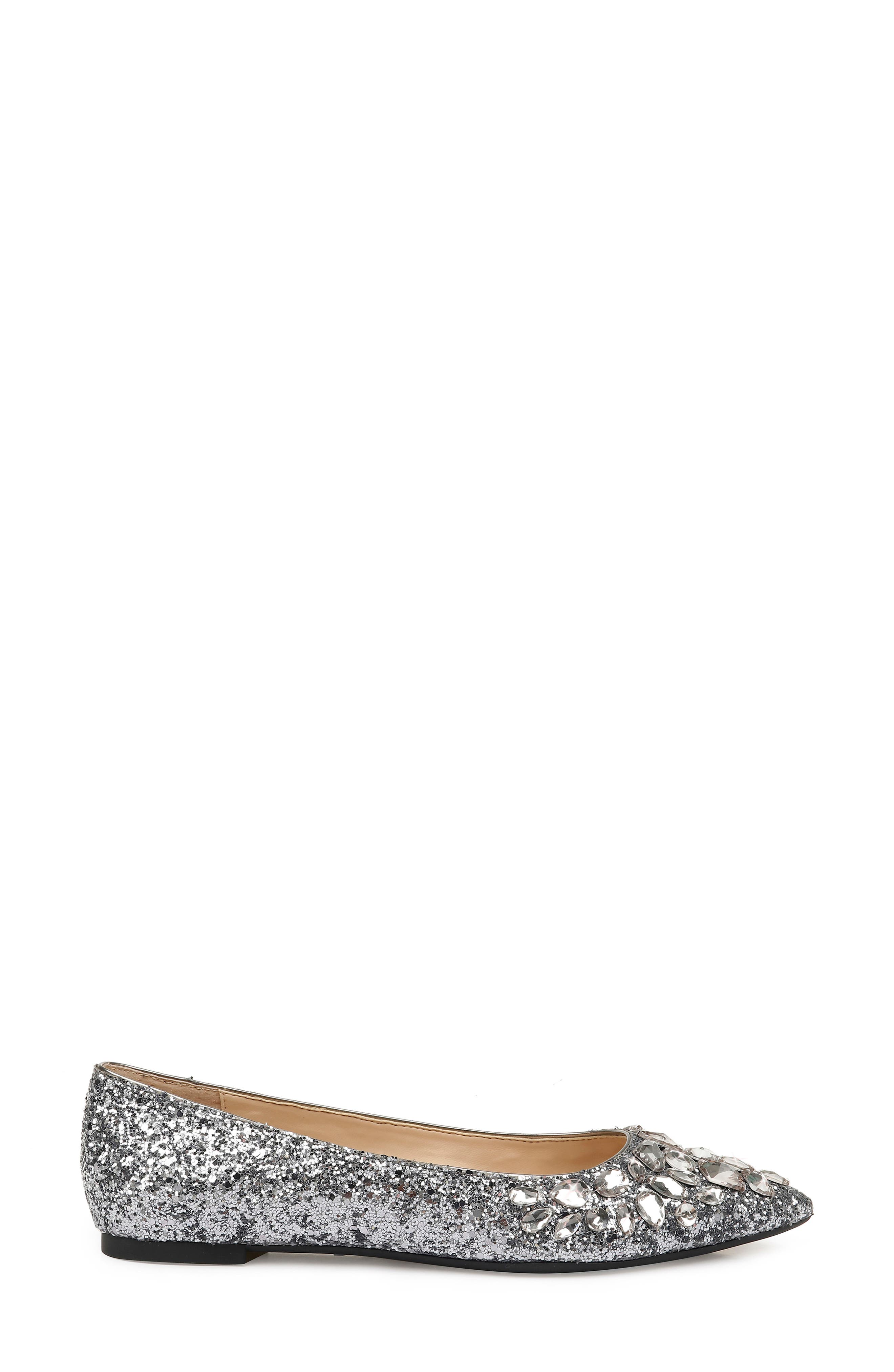 Jewel Badgley Mischka Ulanni Embellished Pointed Toe Glitter Flat, Alternate, color, 
