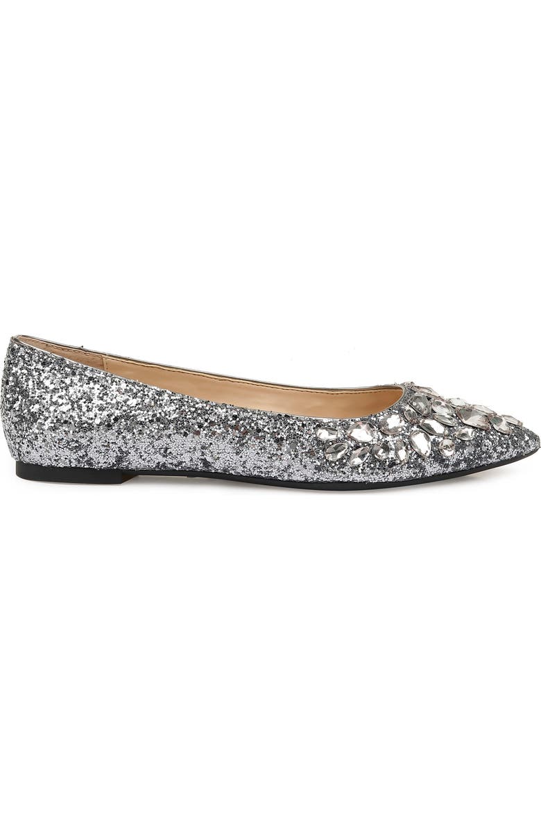 Jewel Badgley Mischka Ulanni Embellished Pointed Toe Glitter Flat, Alternate, color,