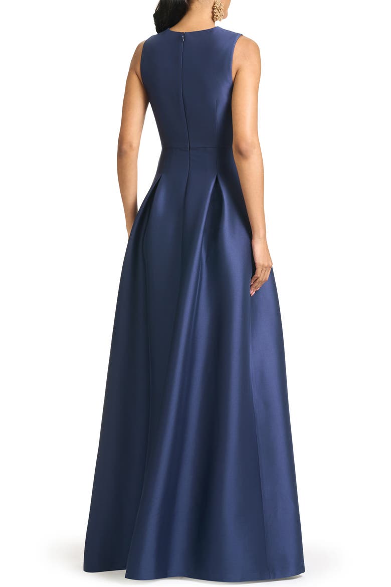 Embroidered Floral Sleeveless Mikado Gown, Alternate, color, WASHED INDIGO