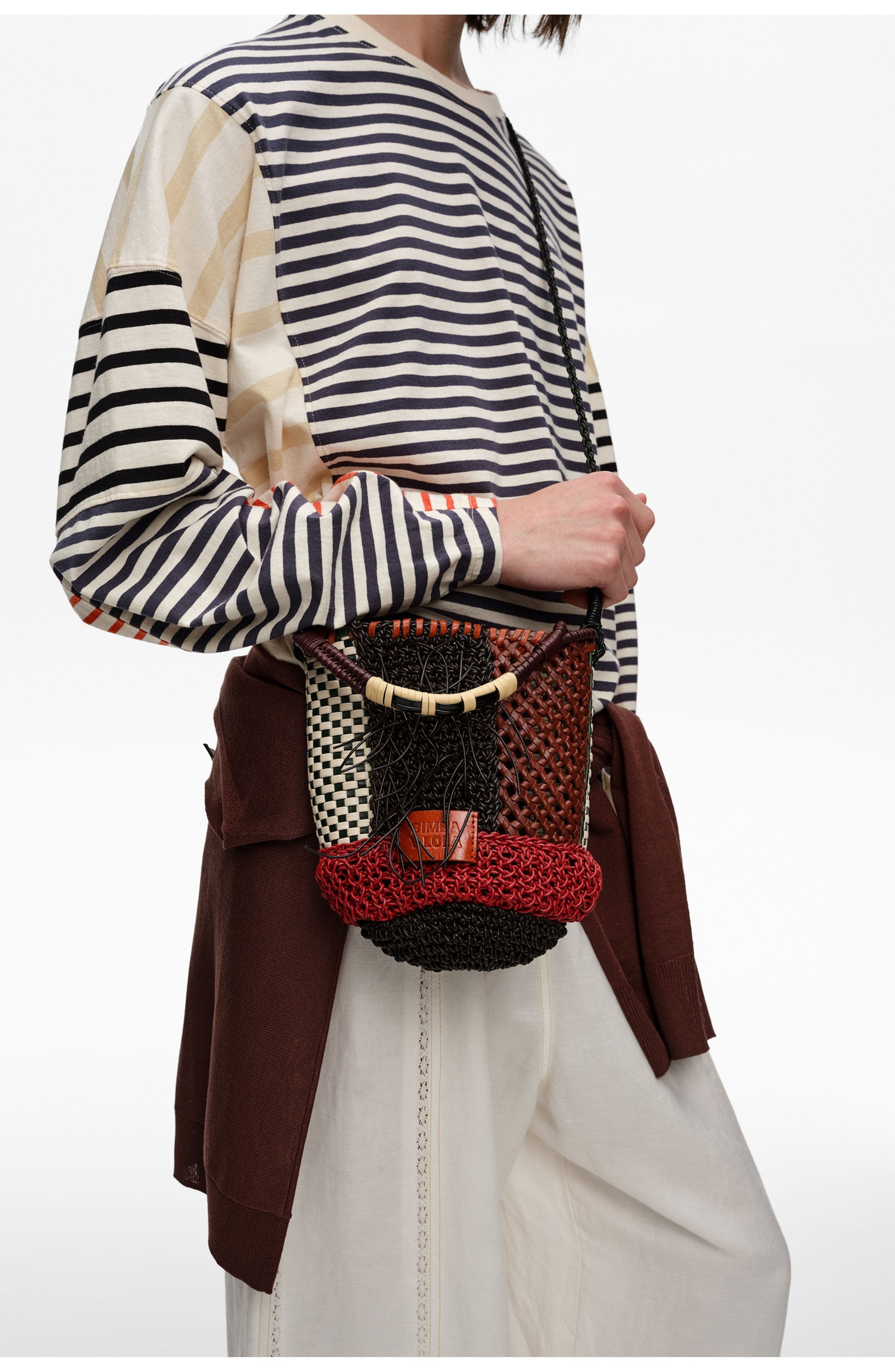 Bimba y Lola Woven Leather Mini Bag, Alternate, color, Red