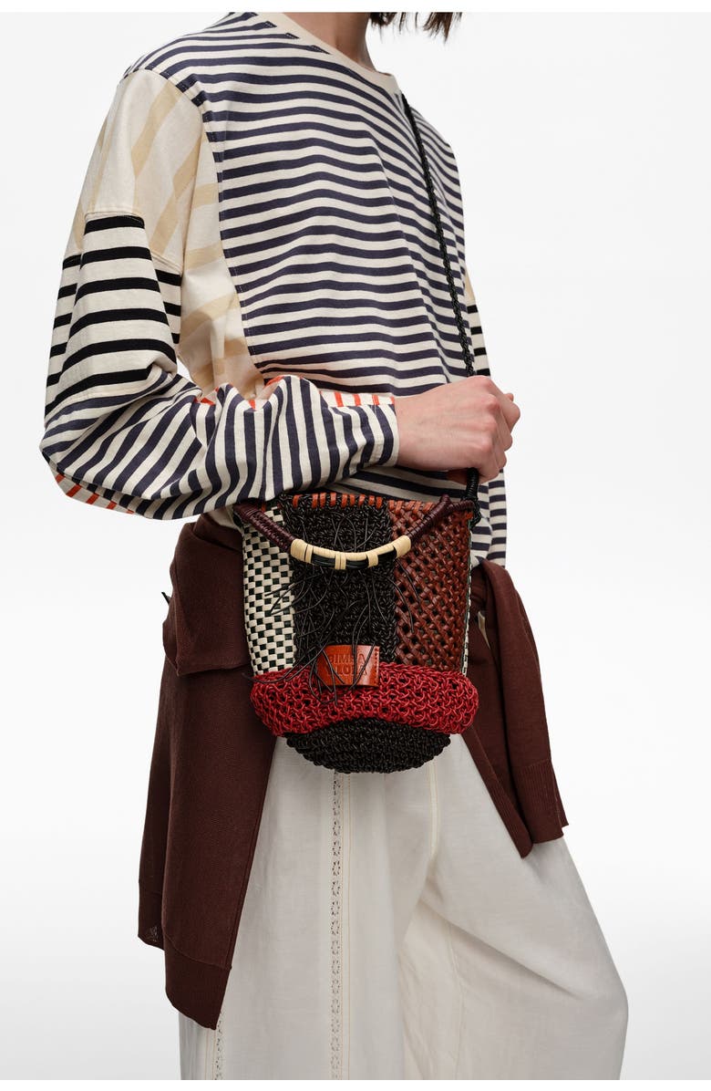 Bimba y Lola Woven Leather Mini Bag, Alternate, color, Red