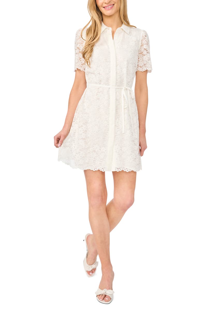 CeCe Tie Waist Lace Minidress, Main, color, New Ivory