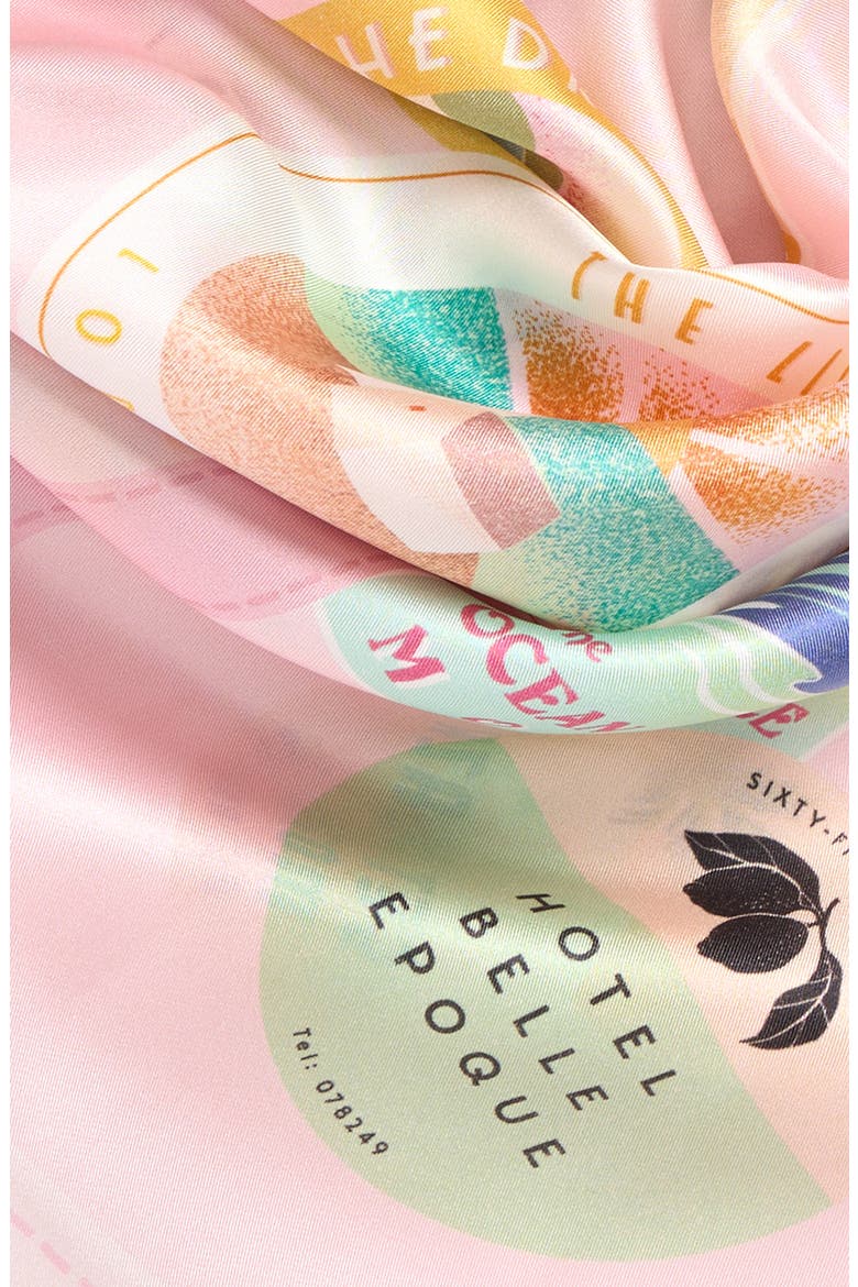 Travel Stickers Silk Square Scarf, Alternate, color, BEACH PINK