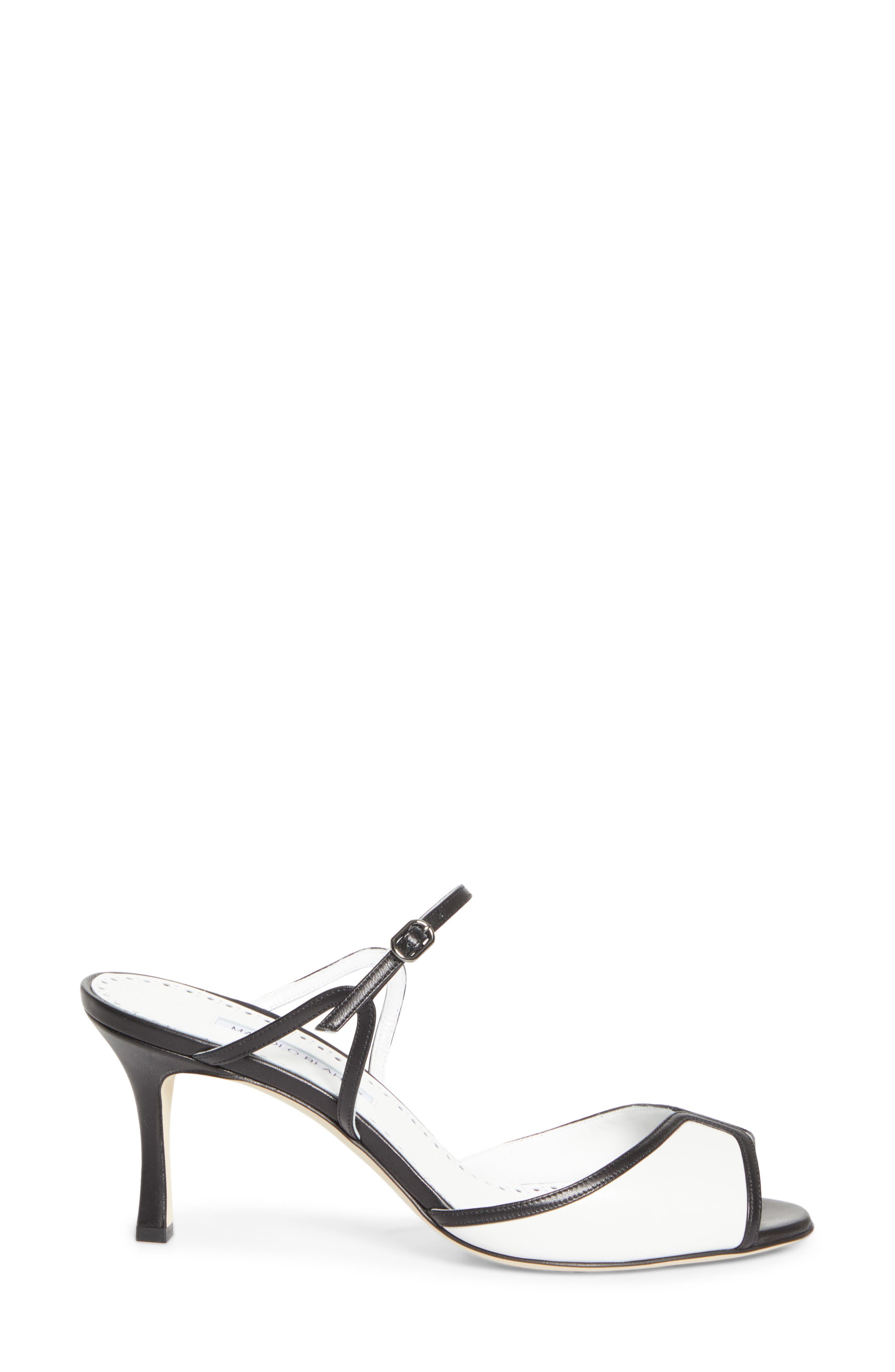 Manolo Blahnik Versari Slide Sandal, Alternate, color, White/ Black