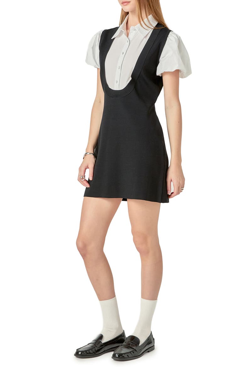 Mixed Media Minidress, Alternate, color, BLACK/ WHITE