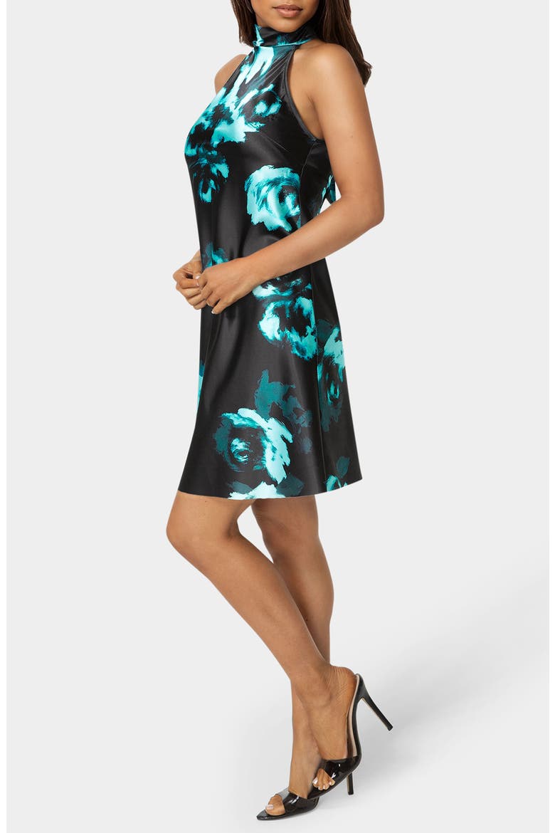 Satin Mock Neck Bow Back Minidress, Alternate, color, NAVY MULTI