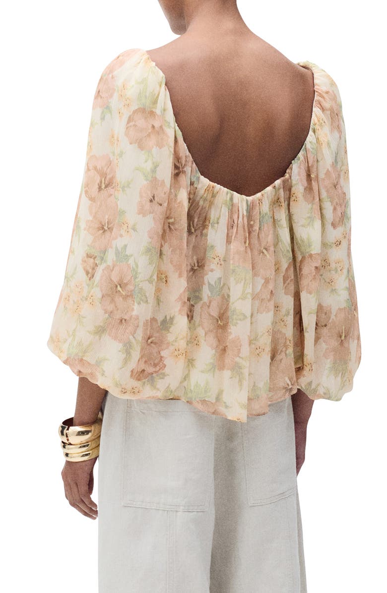 MANGO Open Back Puff Sleeve Chiffon Top, Alternate, color, Ecru