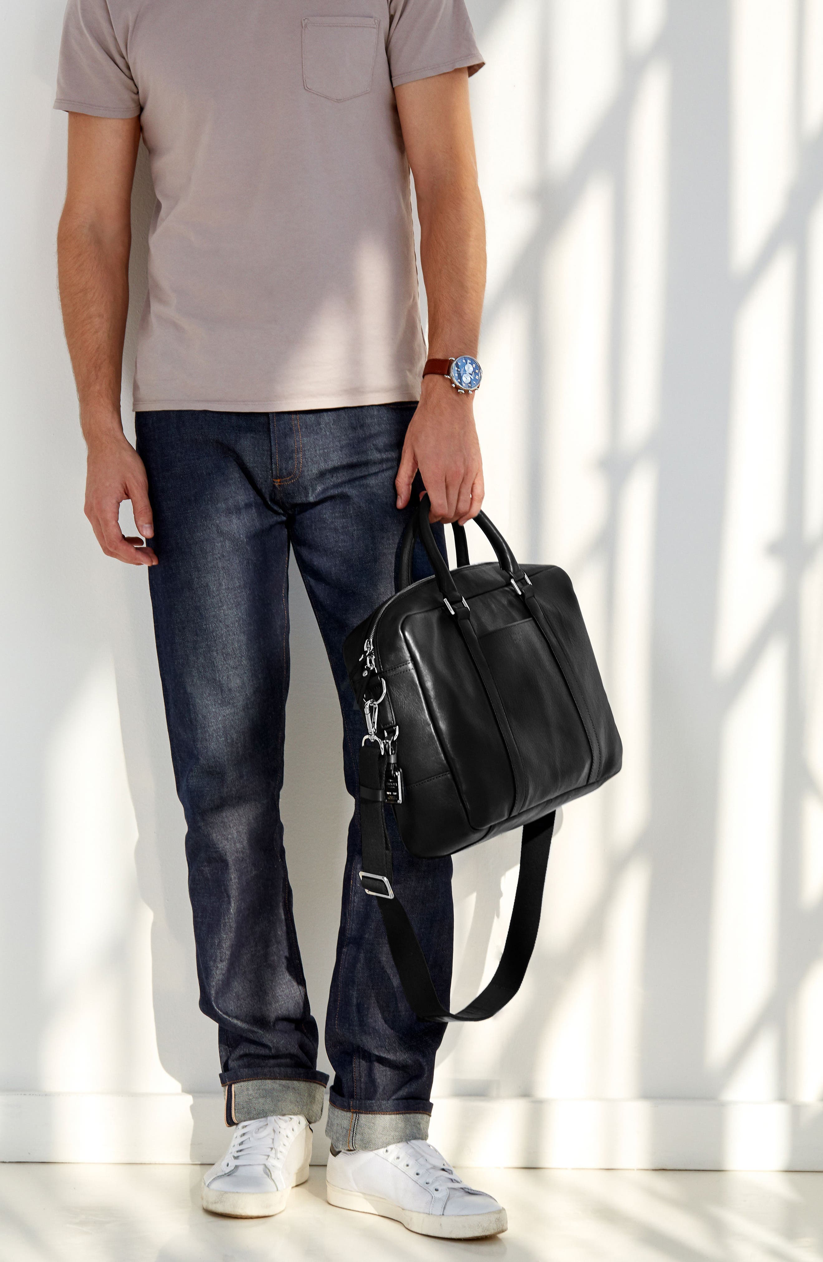 Shinola Signature Leather Slim Briefcase, Alternate, color, 