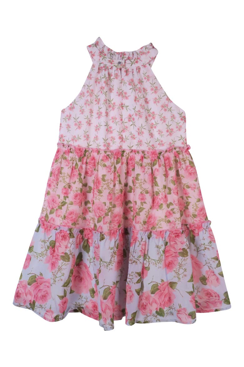 Kids' Halter Neck Tiered Floral Print Dress, Alternate, color, PINK MULTI