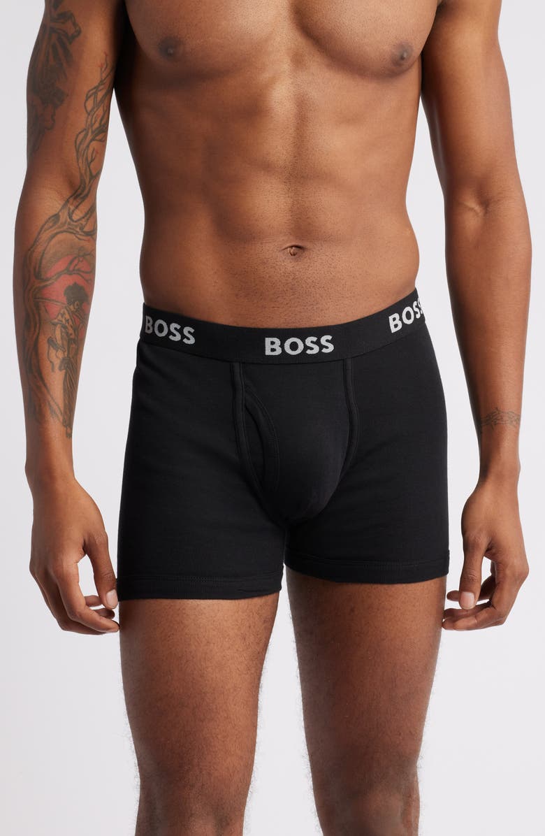 BOSS 5-Pack Authentic Cotton Boxer Briefs, Alternate, color, Black
