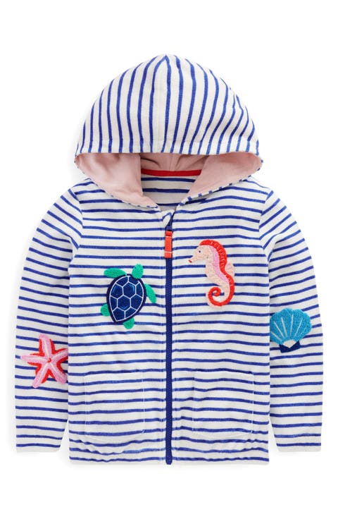 Kids' Stripe Sea Creature Embroidered Terry Cloth Zip-Up Hoodie