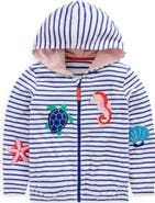 Mini Boden Kids' Stripe Sea Creature Embroidered Terry Cloth Zip-Up Hoodie