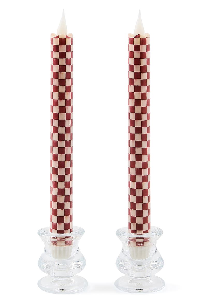 Set of 2 Cherry Check Flameless Dinner Candles, Main, color, CHERRY