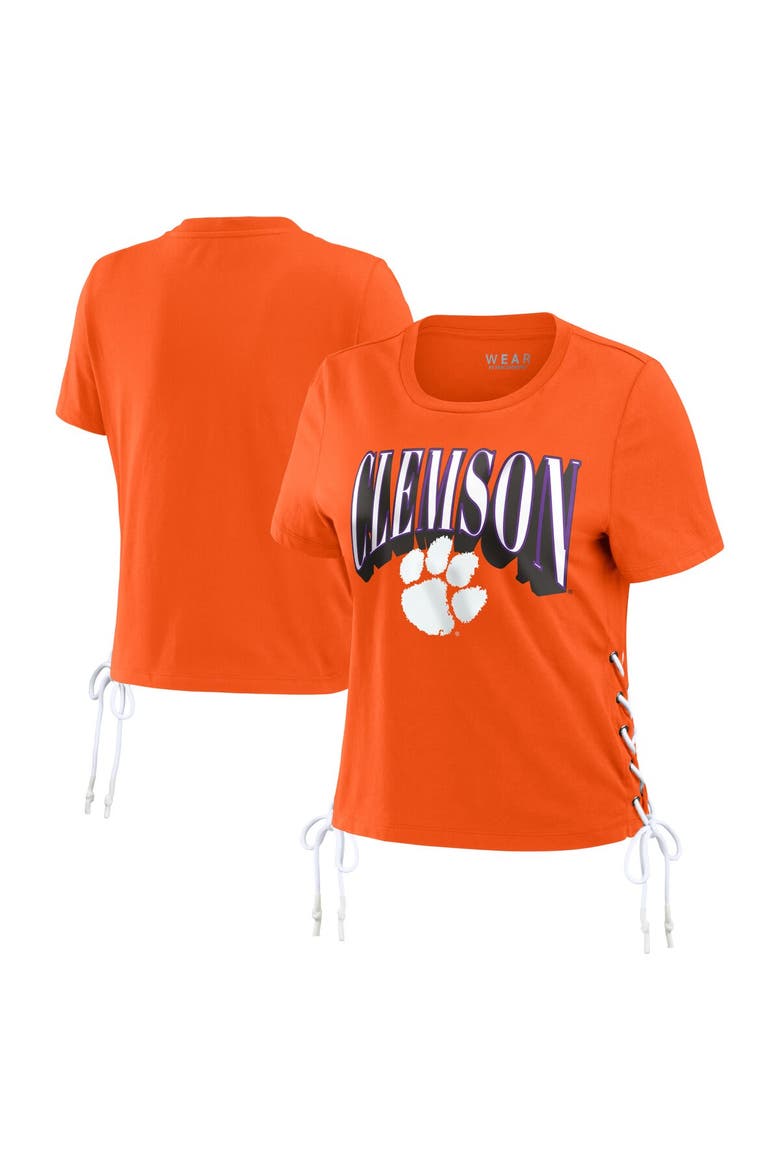 Women's WEAR by Erin Andrews Orange Clemson Tigers Side Lace-Up Modest Crop T-Shirt, Main, color, Orange