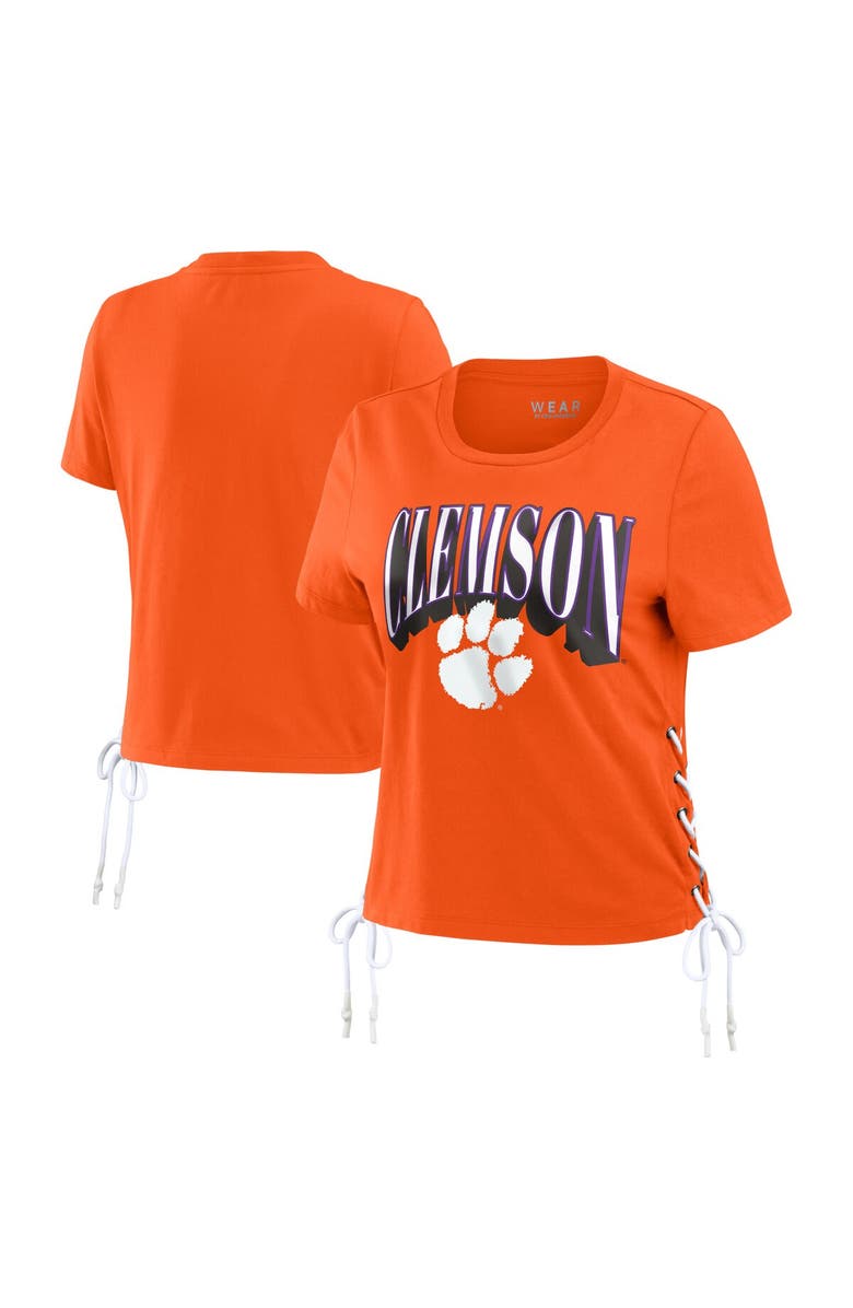 WEAR by Erin Andrews Women's WEAR by Erin Andrews Orange Clemson Tigers Side Lace-Up Modest Crop T-Shirt, Main, color, Orange