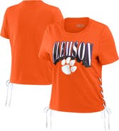 WEAR by Erin Andrews Women's WEAR by Erin Andrews Orange Clemson Tigers Side Lace-Up Modest Crop T-Shirt