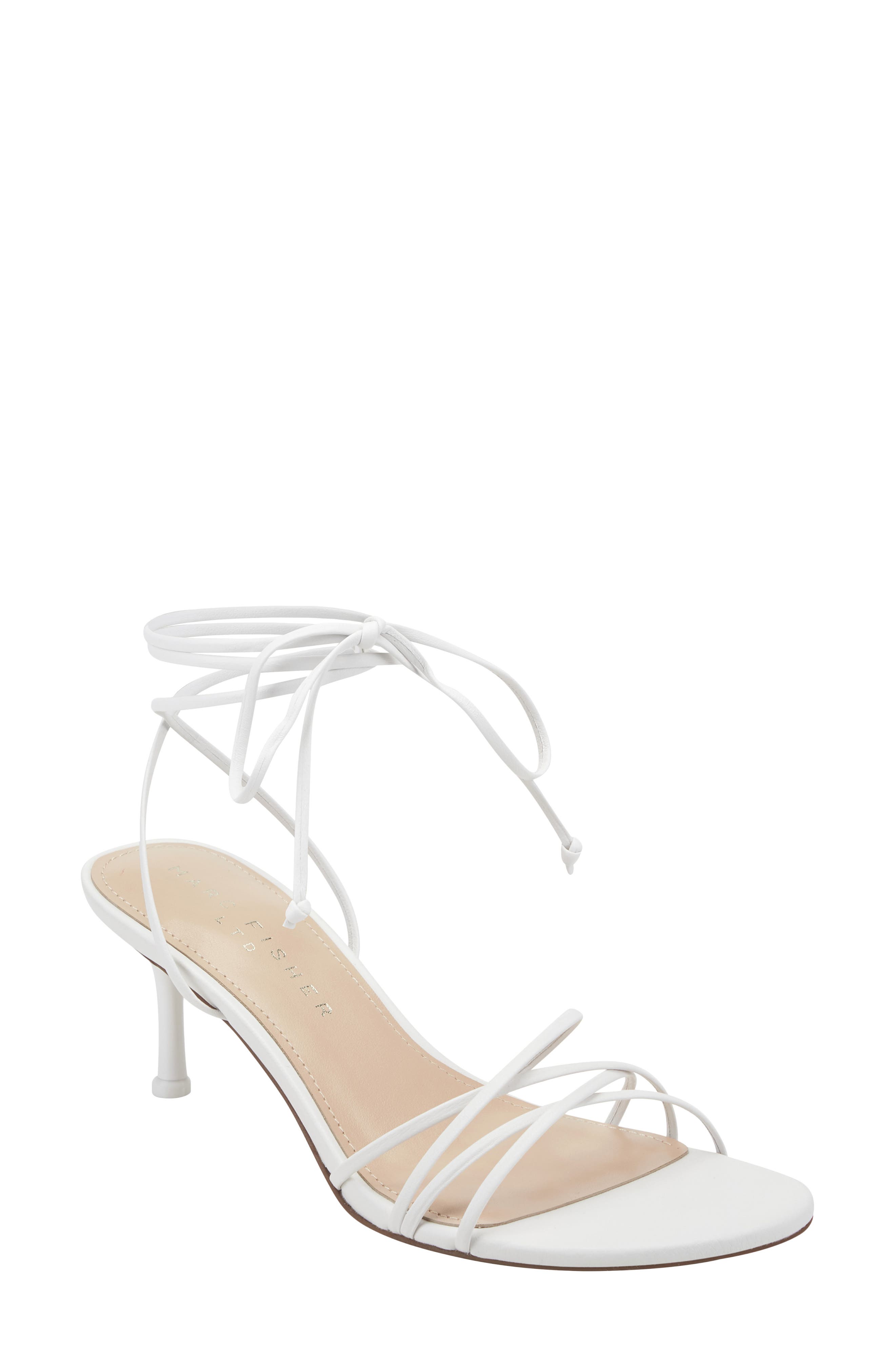 Marc Fisher Gineva Ankle Wrap Kitten Heel Sandal, Main, color, White