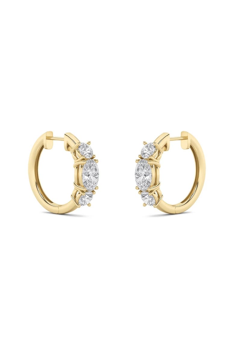 2 1/2Ct Diamond 3-Stone Hoops 14k or Gold Lab Grown 5/8" Tall, Alternate, color, 14k Yellow Gold