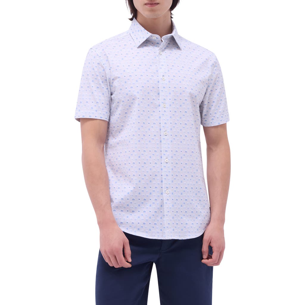 Bugatchi Miles Ooohcotton® Whiskey Print Short Sleeve Button-up Shirt In Sand