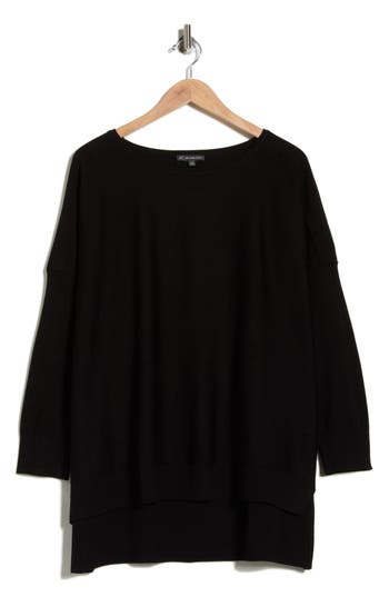 Adrianna Papell Boatneck Drop Shoulder Tunic In Black