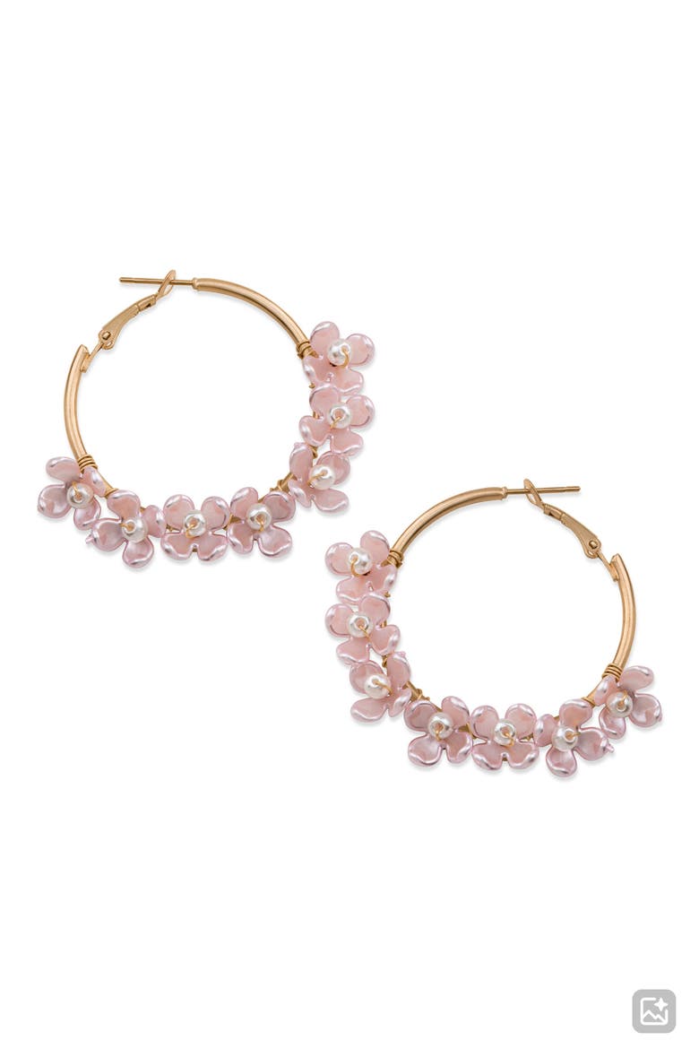 Floral Beaded Hoop Earrings (Nordstrom Exclusive), Main, color, PINK/ GOLD
