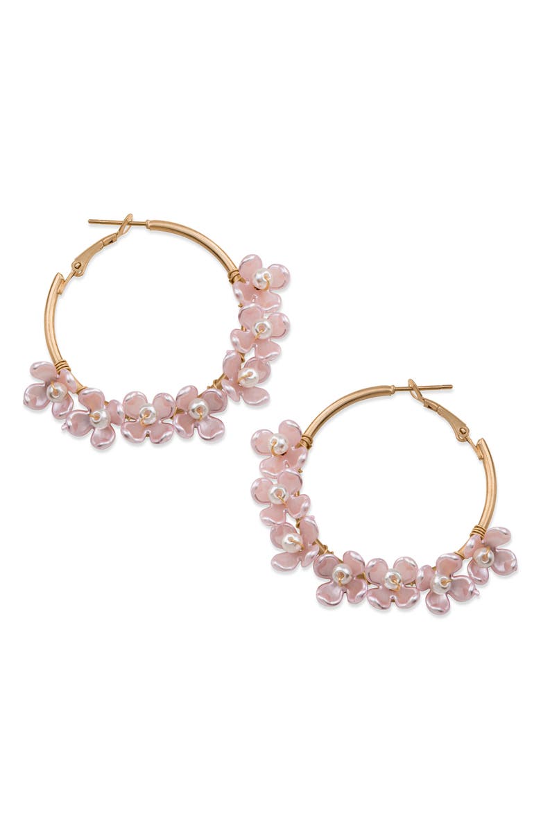JARDIN Floral Beaded Hoop Earrings, Main, color, Pink/ Gold