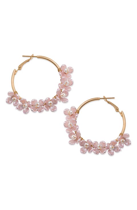 Floral Beaded Hoop Earrings
