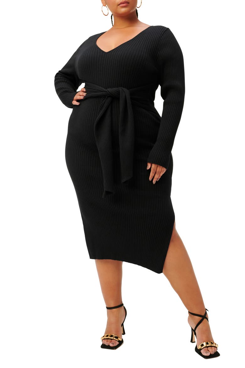 Long Sleeve Belted Body-Con Dress, Main, color, BLACK001