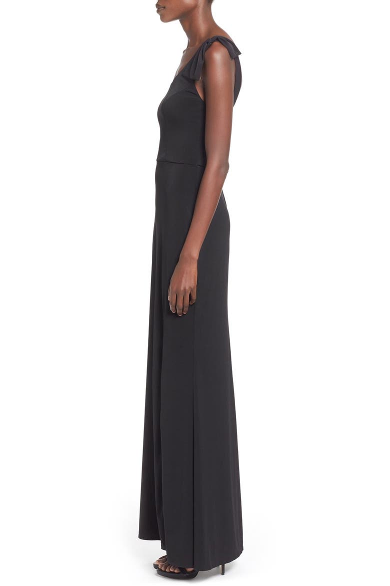 'Kelly' One-Shoulder Gown, Alternate, color, BLACK