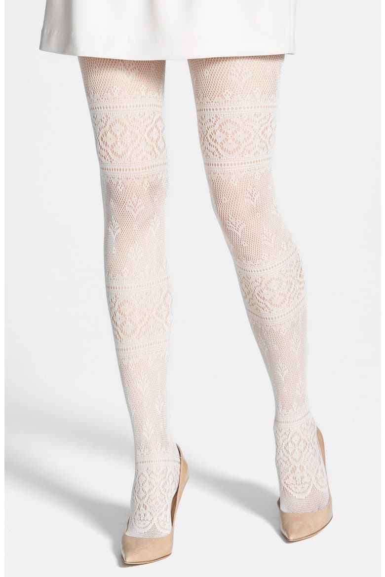 Lace Stripe Tights, Main, color, IVORY