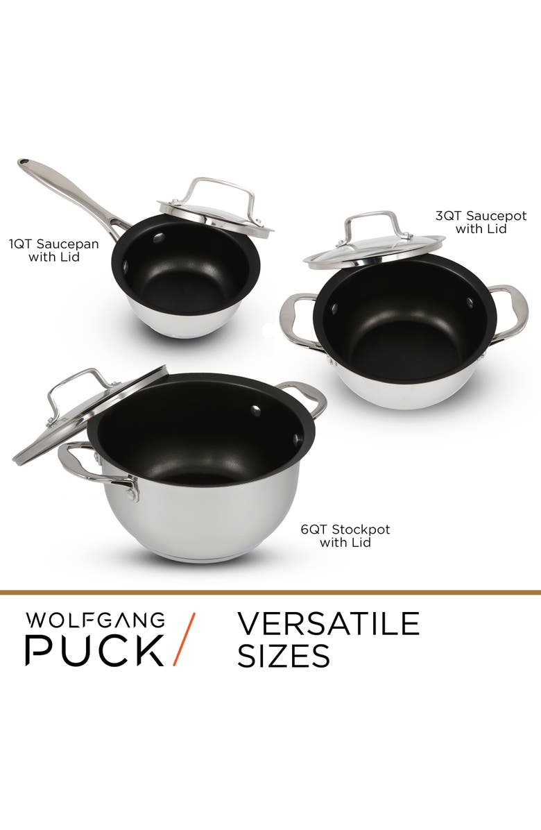 Wolfgang Puck 6 Piece Stainless Steel Pots and Pan Set, Alternate, color, Stainless Steel
