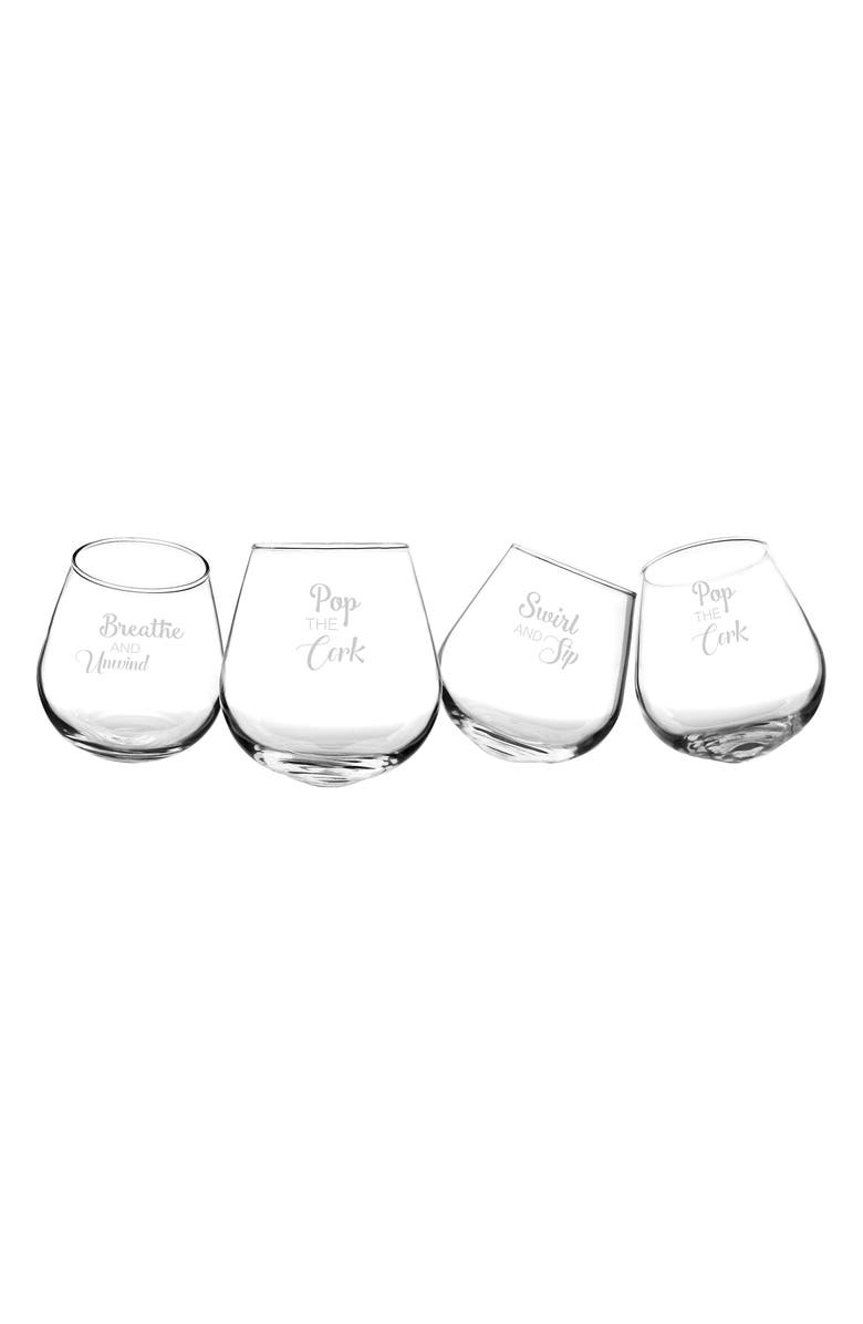 Cathy's Concepts Pop the Cork Tipsy Set of 4 Stemless Wine Glasses, Main, color, 