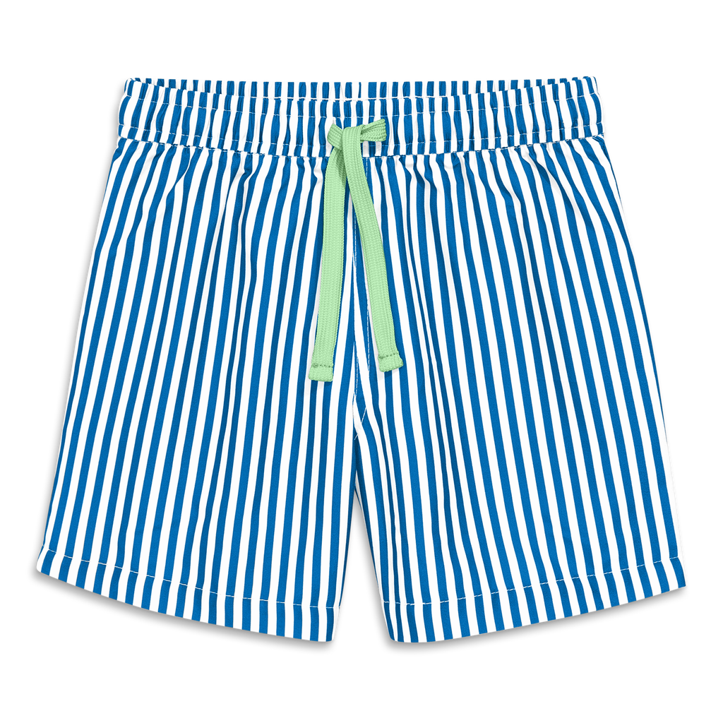 Primary Kids Swim Trunk In Stripe In Blueberry White Stripe