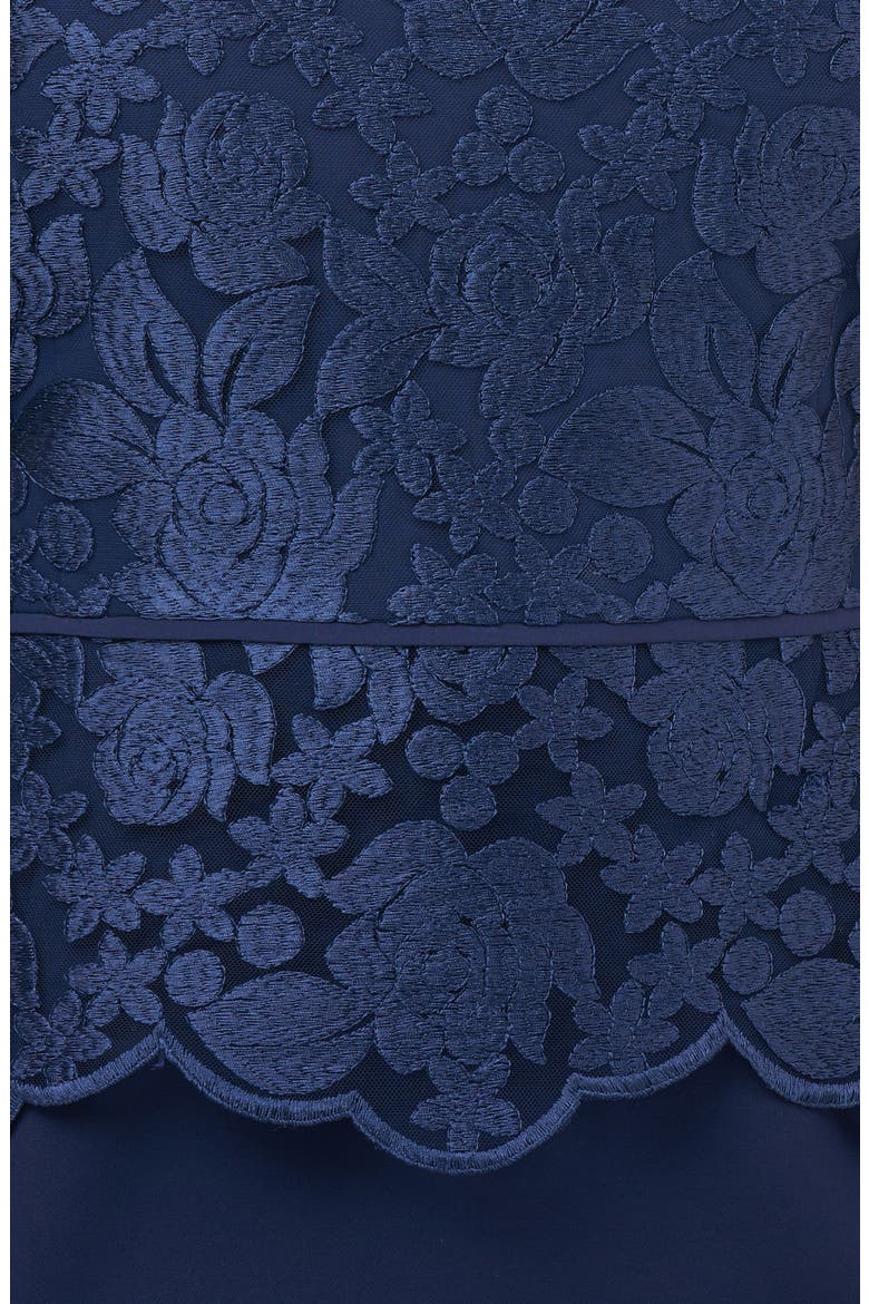 Embroidered Peplum Column Gown, Alternate, color, NAVY