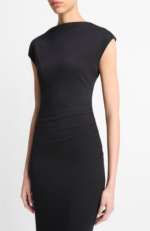 Vince Cowl Neck Pima Cotton Midi Dress In Black