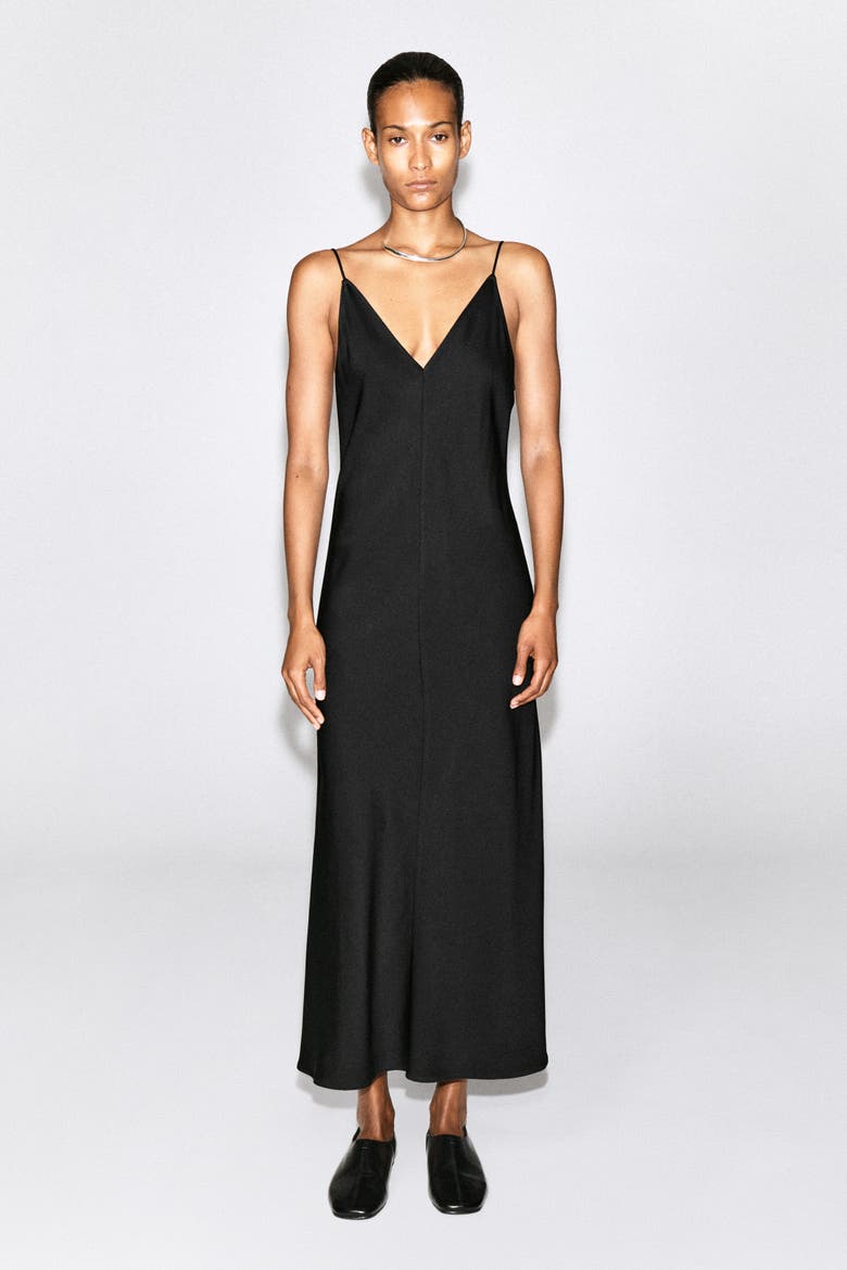 Crepe Midi Slip Dress, Alternate, color, BLACK