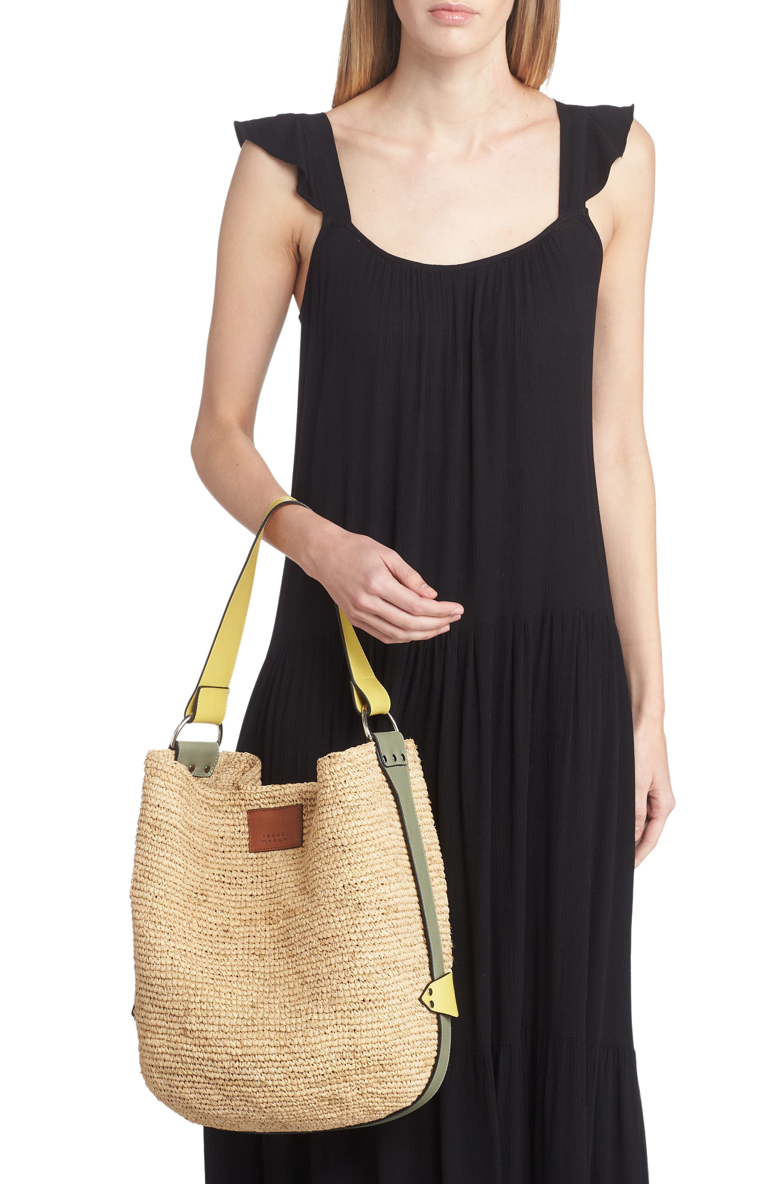 Isabel Marant Bayia Raffia Bucket Bag, Alternate, color, 