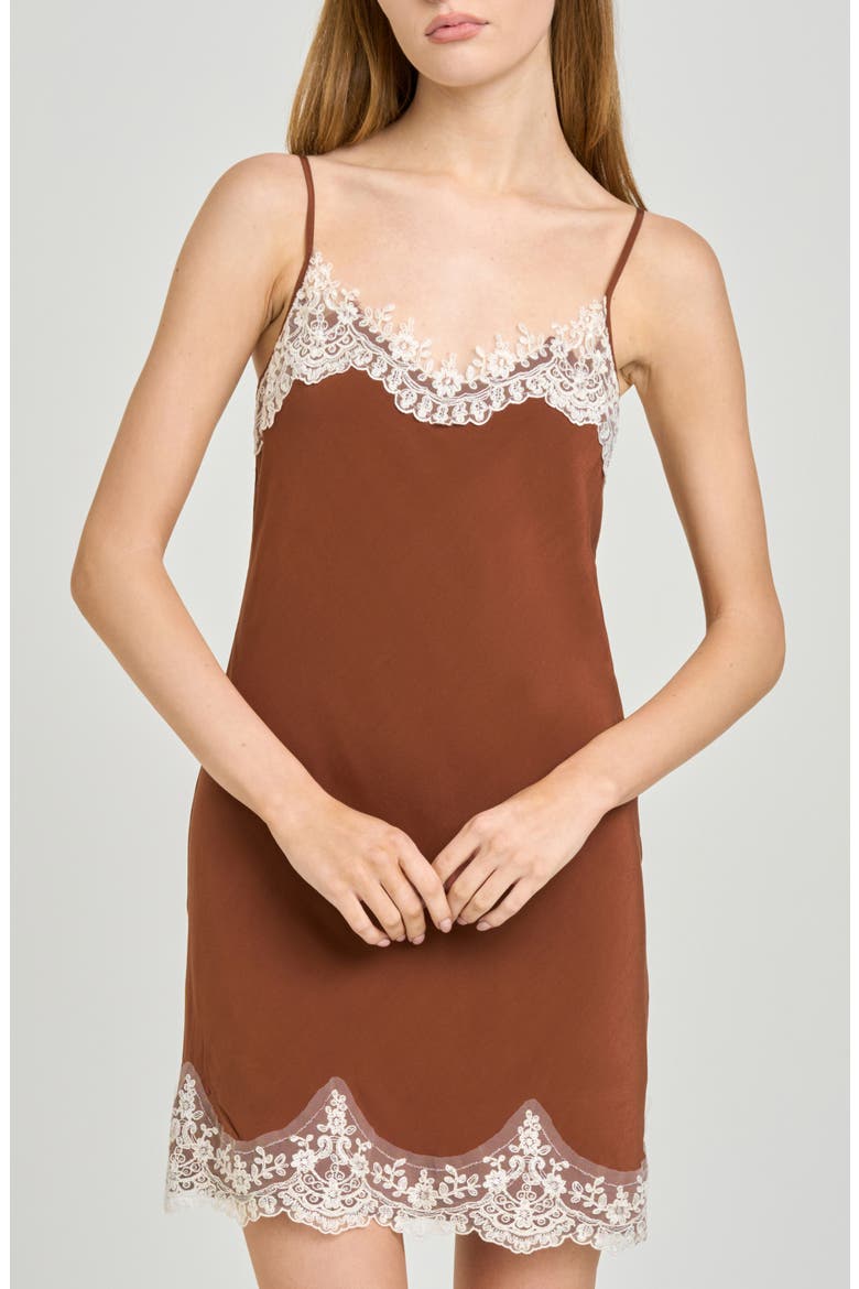 Isabelle Lace Trim Slip Dress, Alternate, color, CHOCOLATE