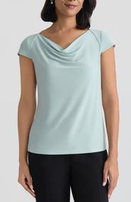 KASPER Cowl Neck Cap Sleeve Knit Top